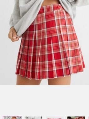 aerie Red Plaid Pleated Mini Skirt NWOT